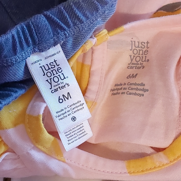 Carter's Baby Girl Pink Lemon Ruffle Long Sleeve Top with Blue Leggings Outfit - Picture 5 of 5